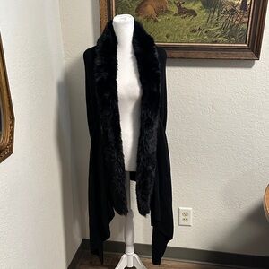 Black Faux Fur Trim Shawl Coverup White House Black Market NWT